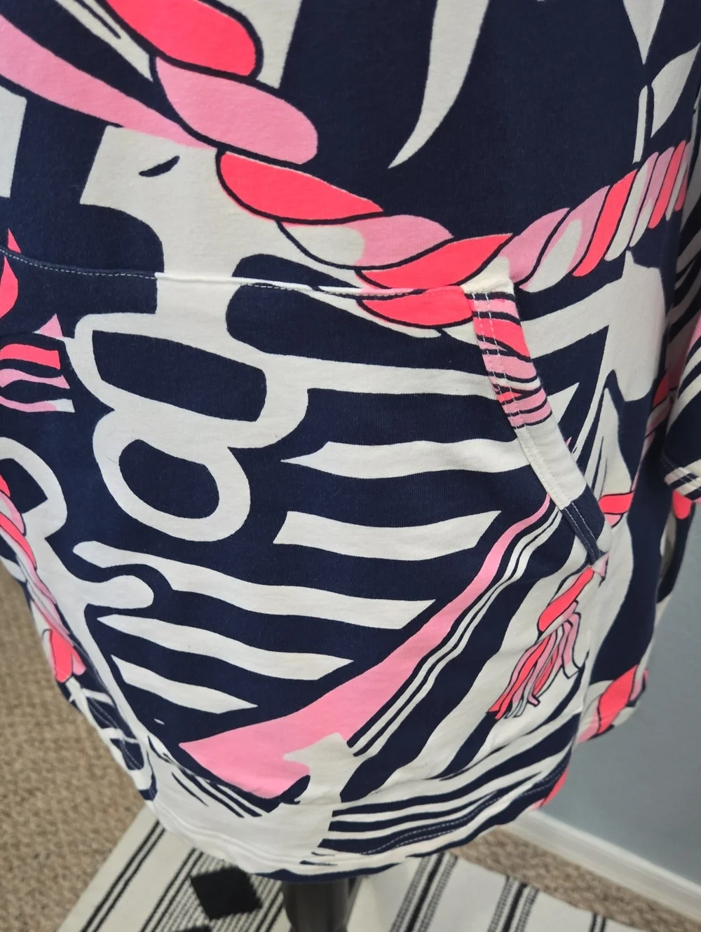 BARBARA GERWIT Cover Up Tunic Top Hoodie Anchor Rope Print Large Pink Blue Retro